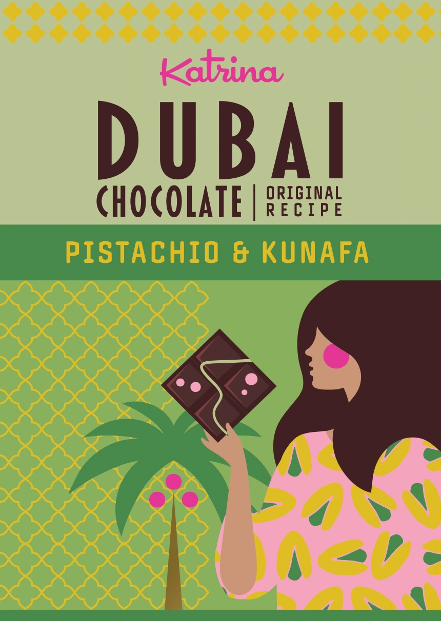 Katrina Pistachio & Kunafa gold foil packaging