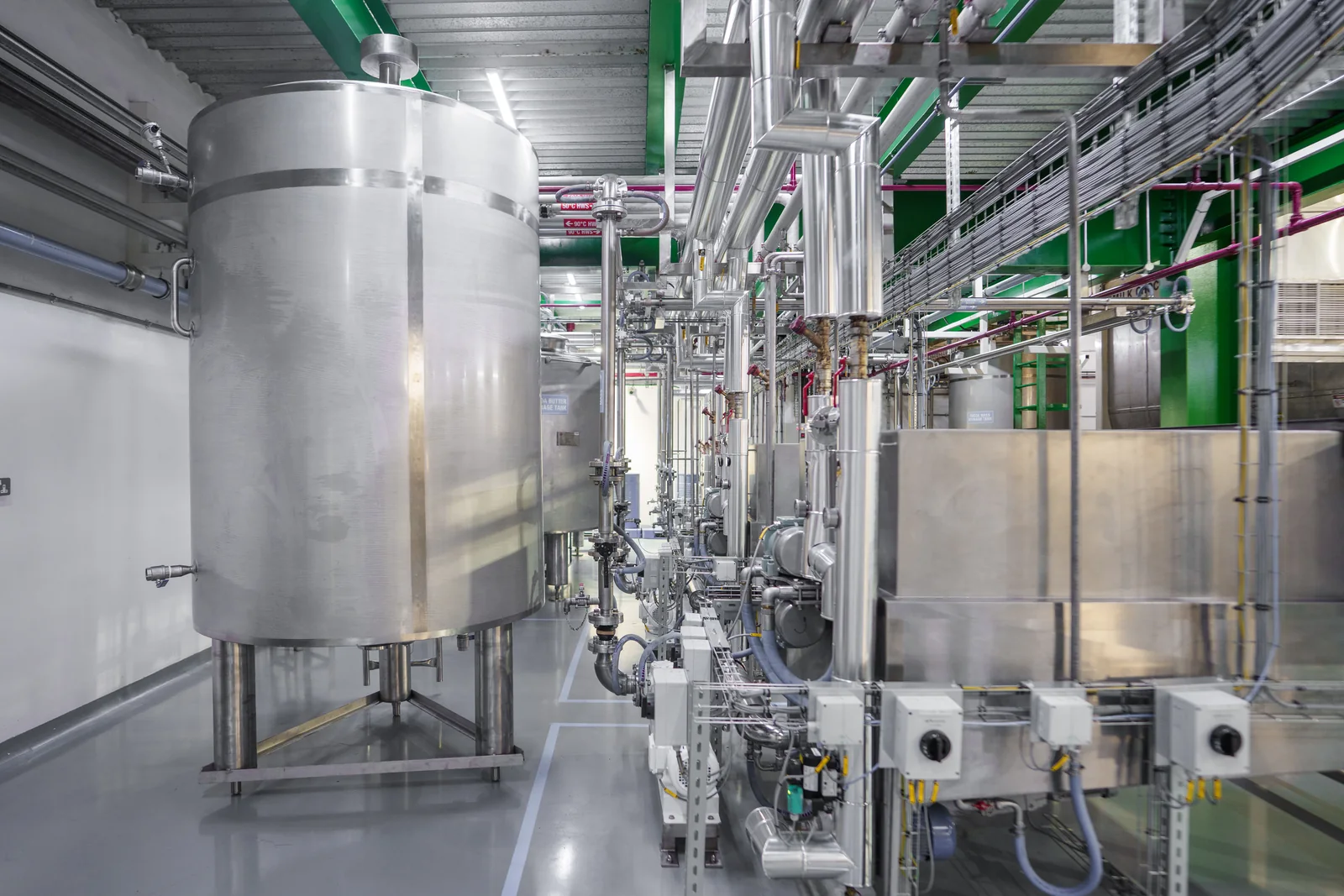 Mixing tanks and pipework at Katrina’s manufacturing hub